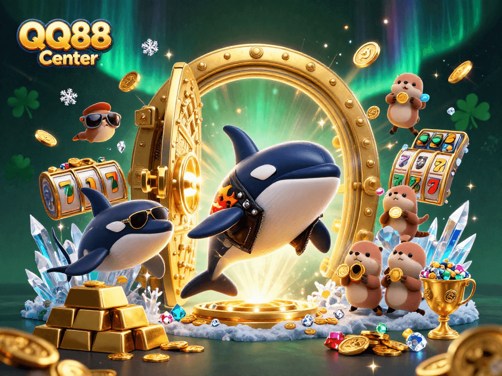 Experience the thrill of winning at QQ88 Center with vibrant casino elements and characters in action.