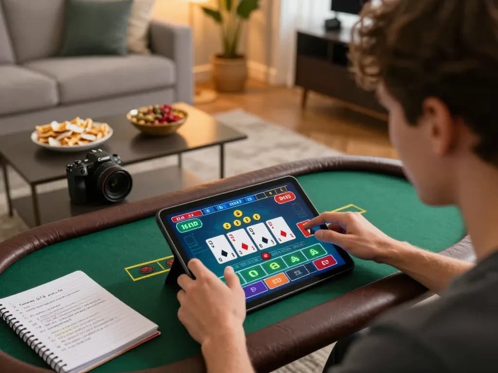 Engaged player enjoying gg88 online blackjack experience in cozy living room setup.