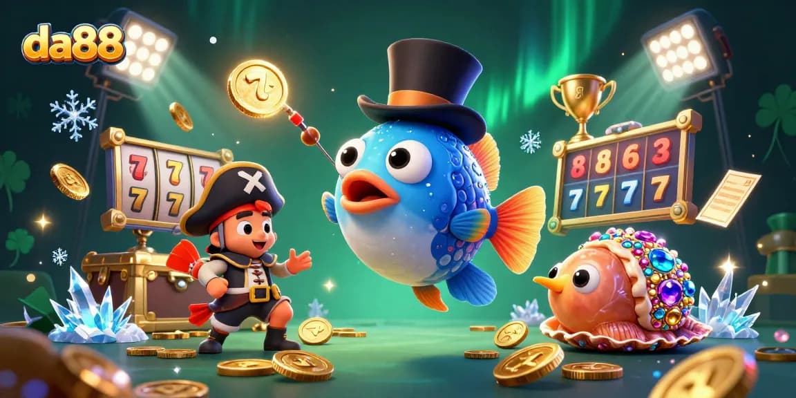 Engage with da88's thrilling world of slots, illuminated by the anglerfish's glow and collecting gold coins.