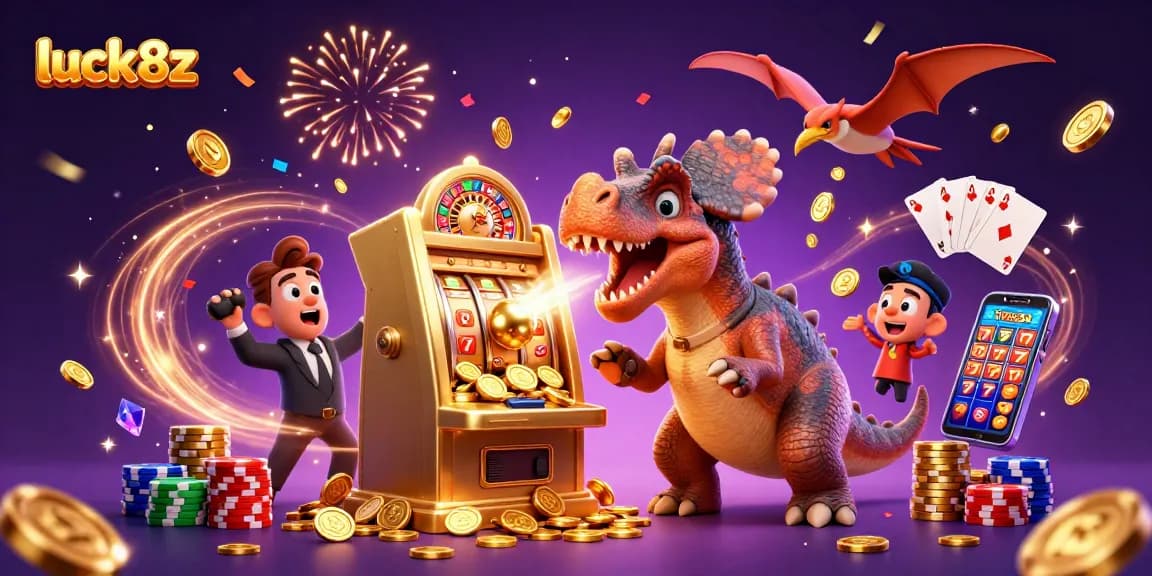 Join the excitement at luck8z with a pachycephalosaurus activating a slot machine for a jackpot payout!