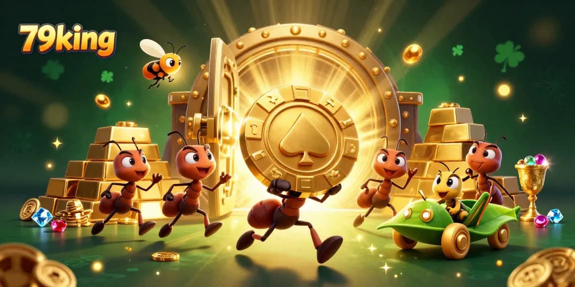 Building excitement at 79king, ants pull off a heist in a vibrant casino atmosphere with gold and gems.