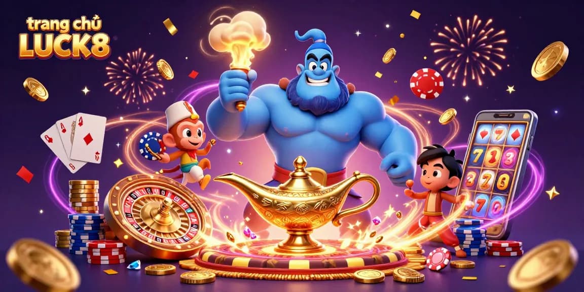 Play thrilling games at trang chủ LUCK8, where a magical genie and poker chips come alive!