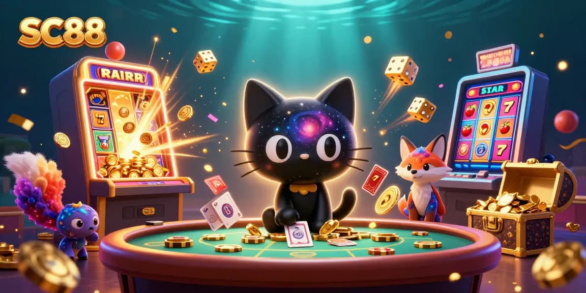 SC88's black hole cat and nebula fox embody cosmic winnings in vibrant casino scene