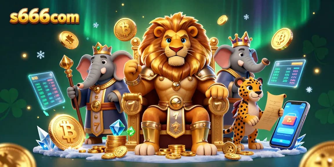 Experience the thrill of s666com with dynamic 3D casino elements featuring a lion king, elephant advisor, and cheetah messenger.