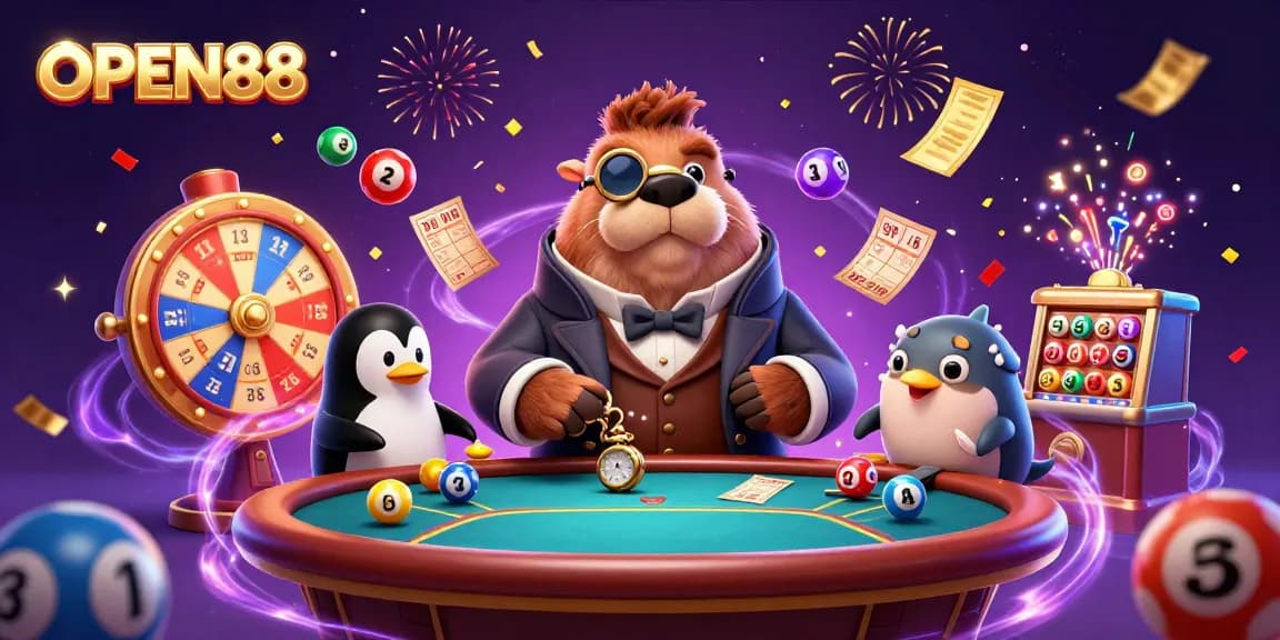 Join the exciting world of OPEN88 with our playful characters at an underwater poker table.