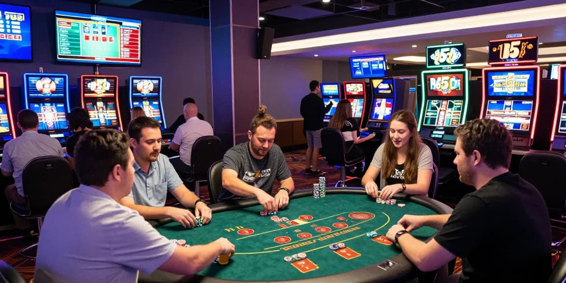 B52 bom tấn gaming scene with diverse players enjoying vibrant casino atmosphere and exciting games.