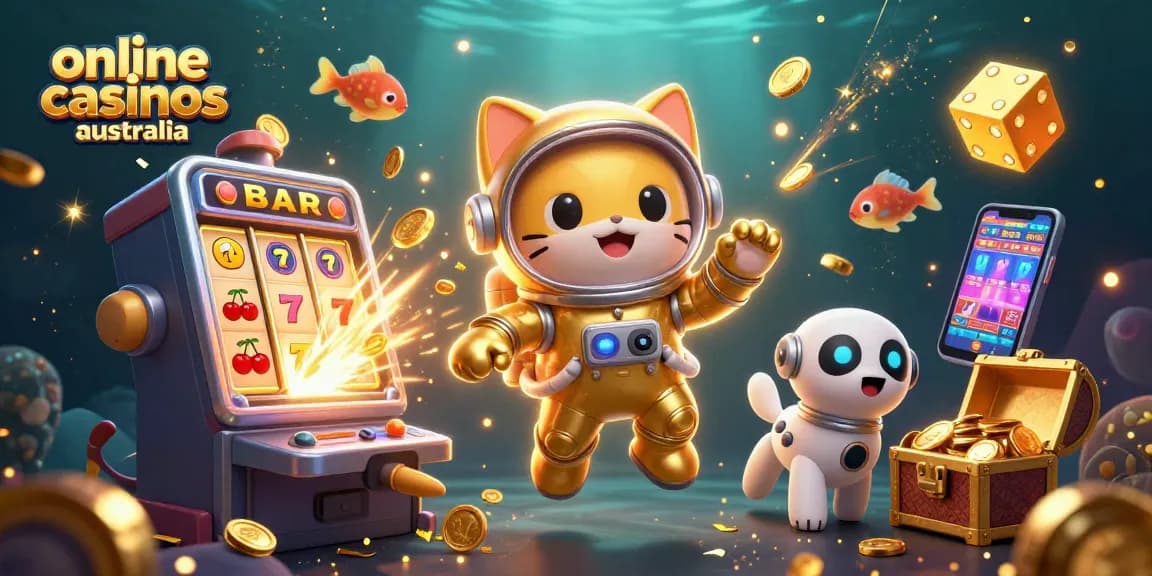 Engage with online casinos australia through a vivid 3D illustration of jackpot excitement and cosmic adventure.