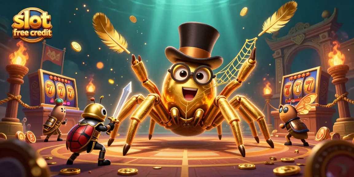 Experience thrilling adventures in slots with slot free credit and engaging characters like a golden tarantula and beetle knight.