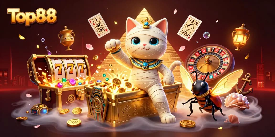 Experience thrilling wins with Top88 in this vibrant casino adventure filled with Egyptian themes and treasures.