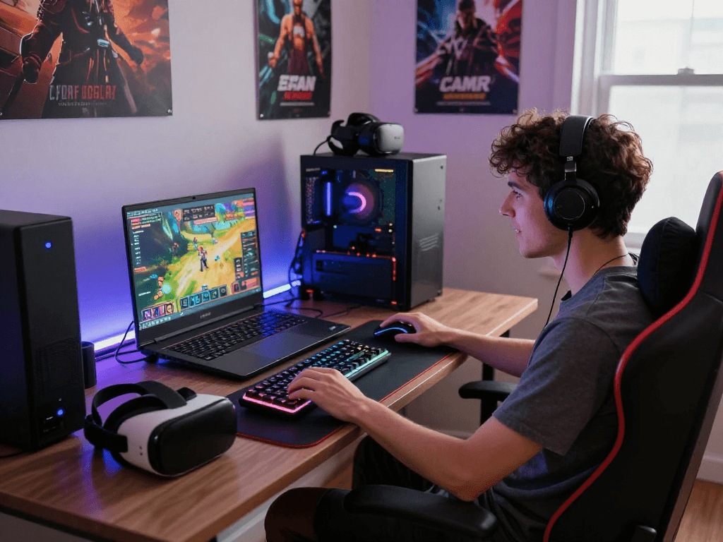 Engaging gaming setup atmosphere showing a player ready to play porn games online.