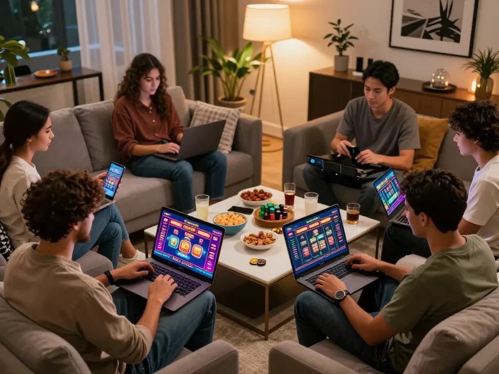 llwin players engaging in exciting online games in a cozy living room setting with colorful graphics