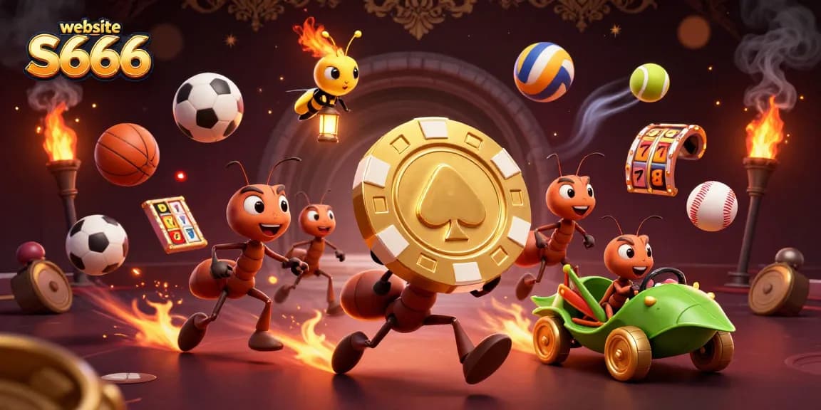 Experience thrilling gameplay with website S666 as diverse gaming elements blend with vibrant visuals in a unique scene.