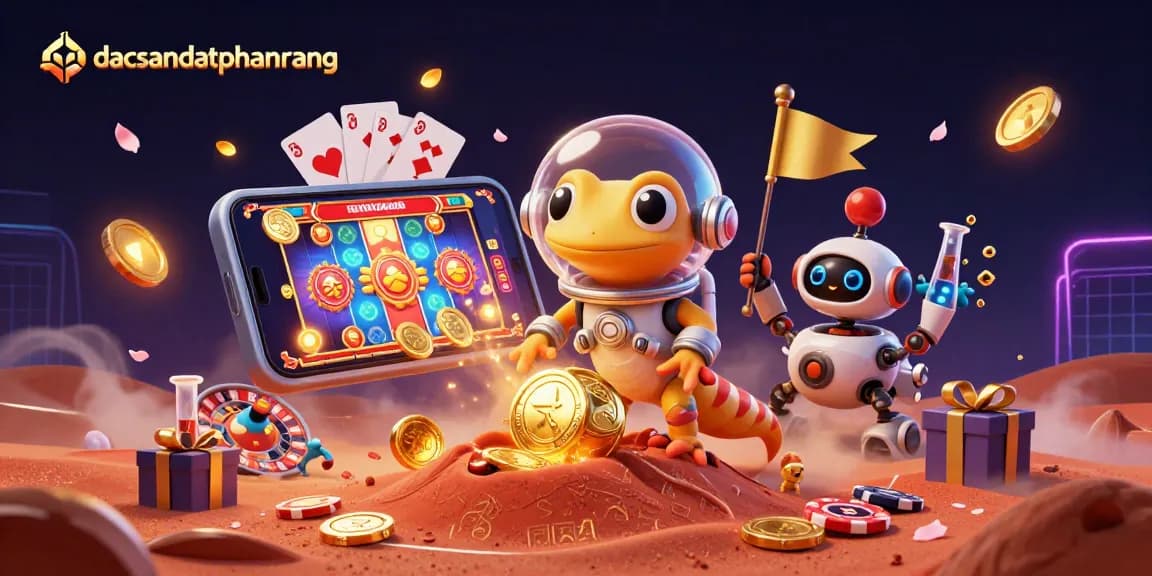 Engage with dacsandatphanrang's vibrant 3D casino adventure featuring a quirky Martian gecko.