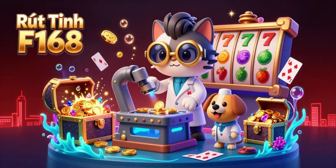 Engage with Rút Tiền F168's thrilling jackpot scene featuring vibrant slot reels and exciting casino elements.
