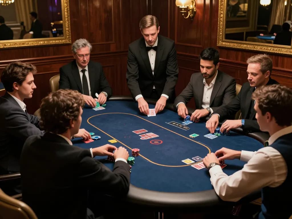 S8 players engaging in high-stakes poker game in an elegant VIP setting with luxurious decor