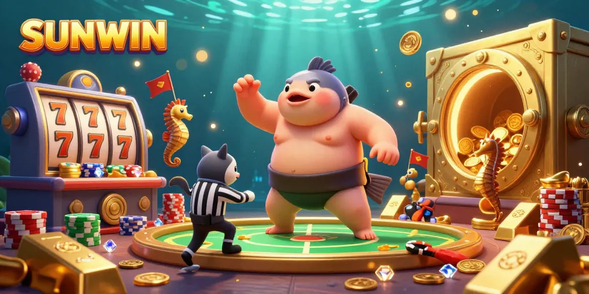 Experience the thrill of SUNWIN in this vibrant underwater casino scene, featuring dynamic slot games.