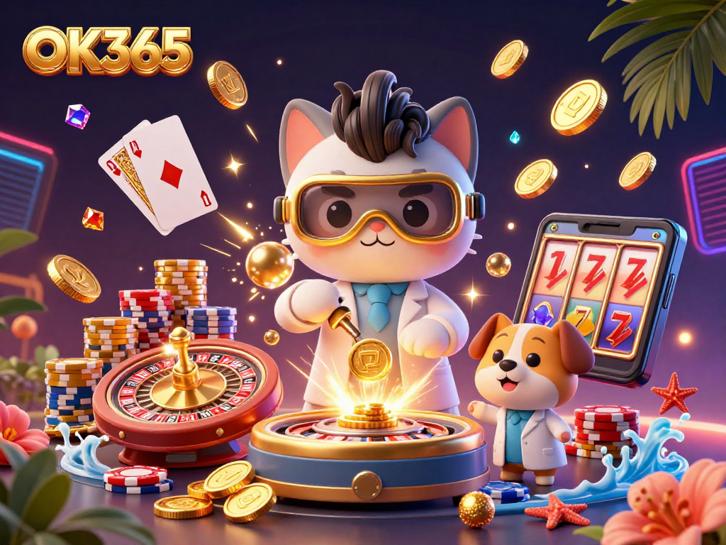 Experience the thrill of winning at OK365 with 3D casino adventures featuring vibrant golden coins and games.