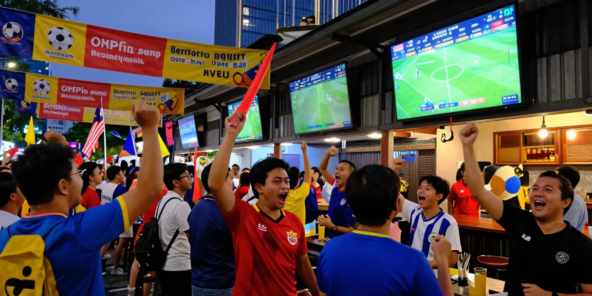 Exciting football betting Malaysia scene with fans celebrating during a live match.