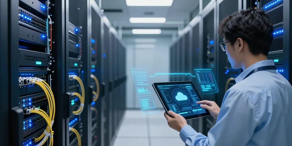 Thabet cloud computing solutions in a modern server environment, showcasing advanced cybersecurity and AI technology.
