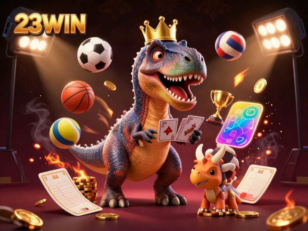 Experience excitement with 23WIN as T-Rex, Pterodactyl, and Triceratops engage in thrilling betting.