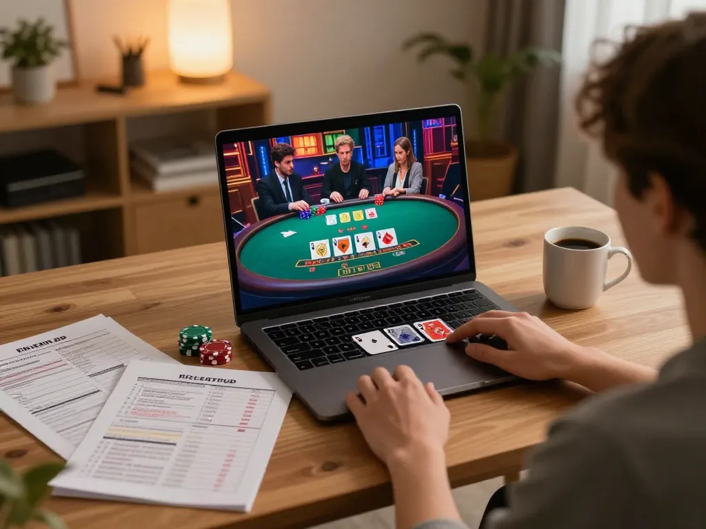 Player engaging in live dealer blackjack online at home while exploring xx88's gaming options.
