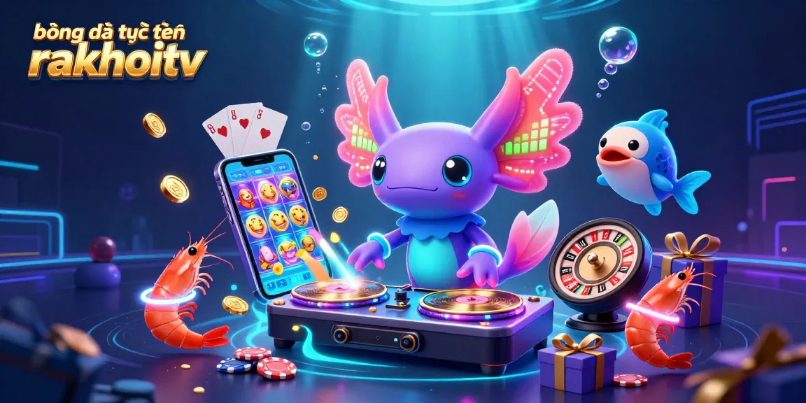 Discover the thrill of bóng đá trực tuyến rakhoitv with vibrant neon underwater casino-themed illustrations.