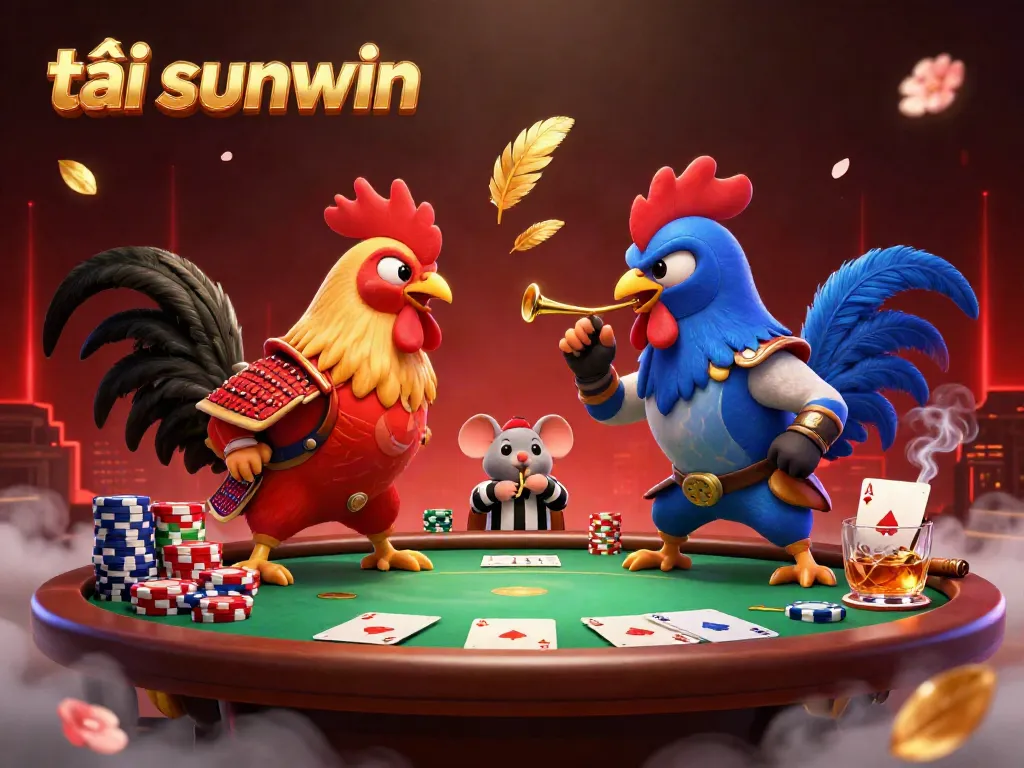 Experience the thrill of tải sunwin with roosters facing off at a high-stakes poker game.