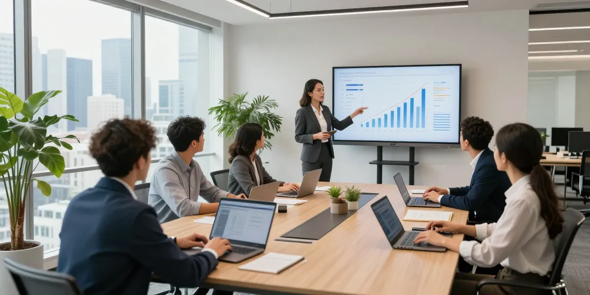 Kesempatan kolaborasi di kantor modern dengan tim profesional yang membahas strategi menggunakan analitik data boswin 88.
