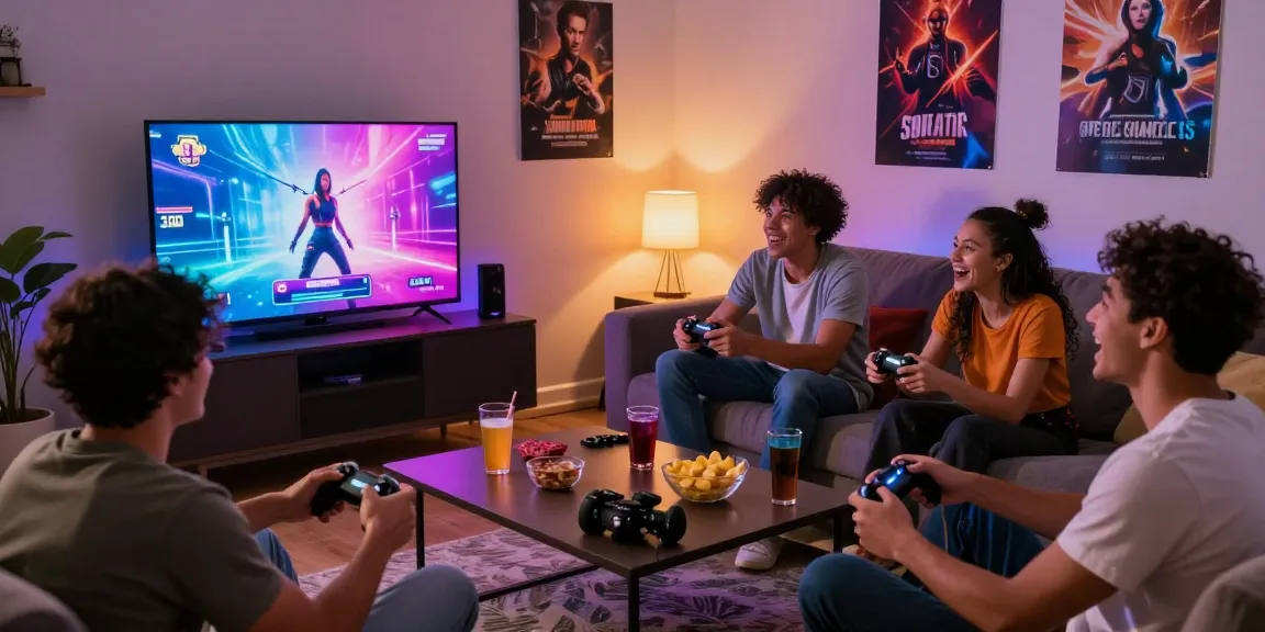 Group of friends enjoying adult games together in a vibrant living room