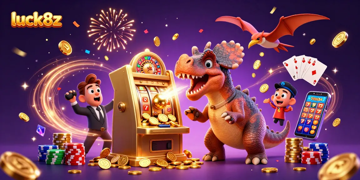 Join the excitement at luck8z with a pachycephalosaurus activating a slot machine for a jackpot payout!