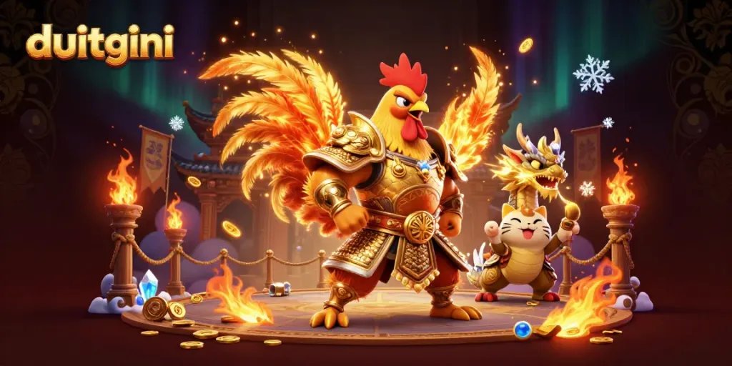 Bet big with duitgini as the rooster warrior and dragon hatchling energize the gaming arena.