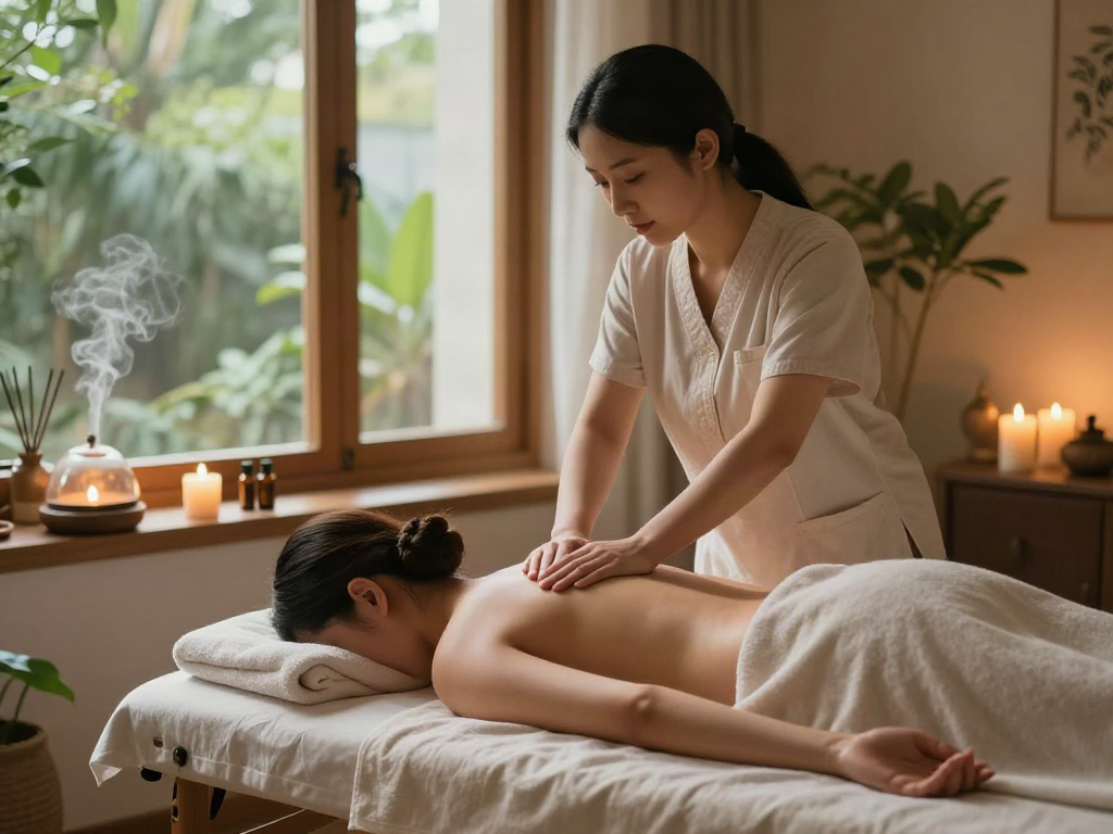 Premium 구로출장안마 session in a tranquil spa setting with soothing ambiance.