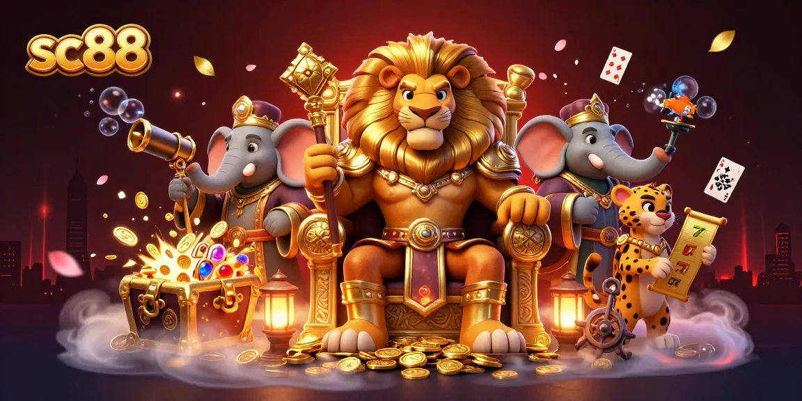 Spin and win big at sc88 with an ultra-detailed 3D casino-themed illustration featuring dynamic characters and game elements.