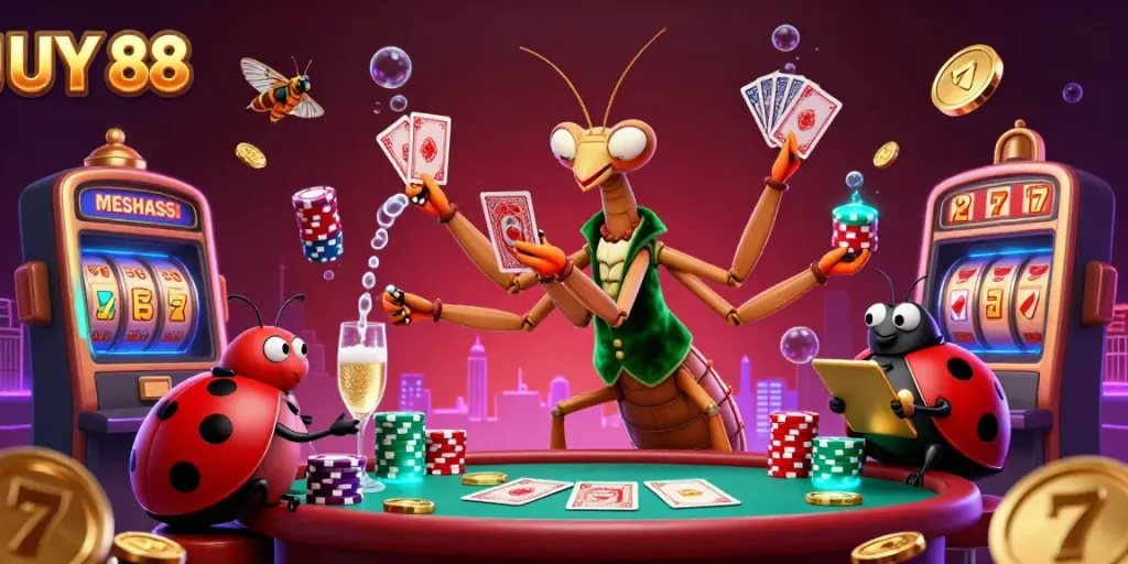 Experience the excitement of UY 88 with vibrant 3D casino characters amid slots and golden jackpots.