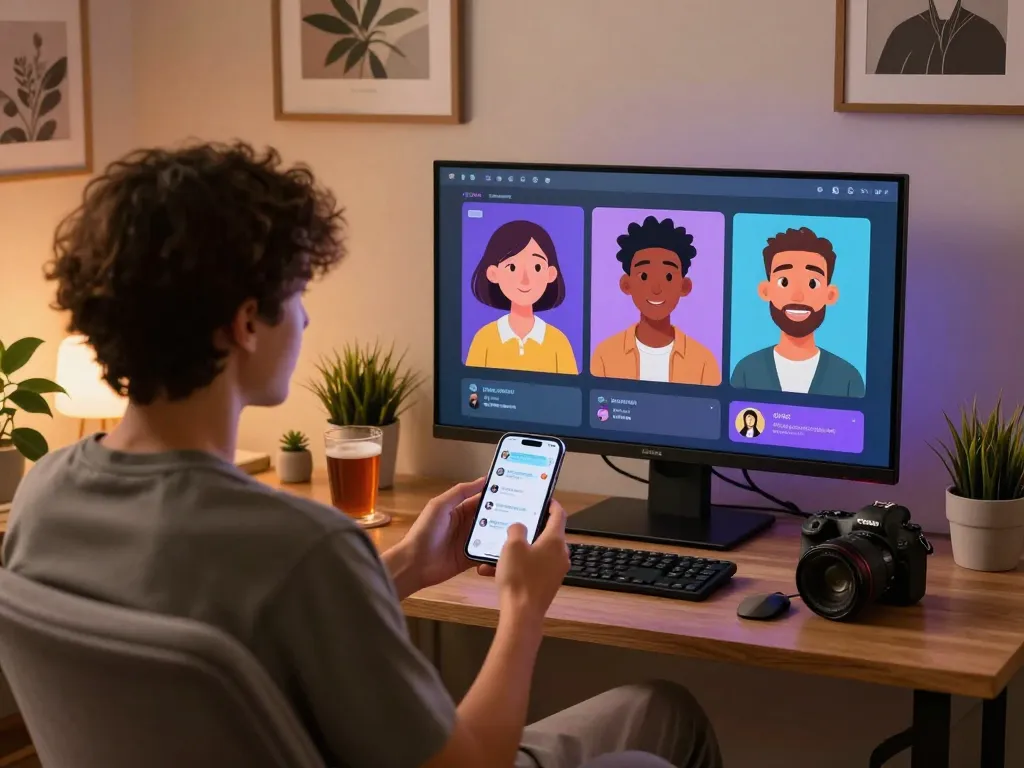 Engaging scene with 18+ ai characters in a cozy digital chat environment.