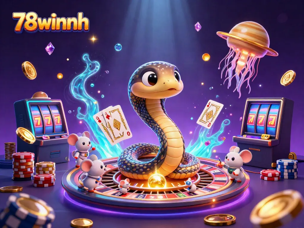 Experience thrilling bets at 78winnh with vibrant illustrations of cosmic gambling adventures!