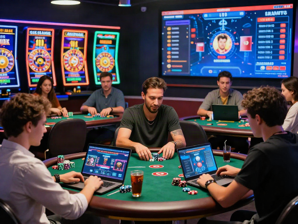 Exciting virtual gambling scene showcasing players engaged in a rokok88 daftar online poker game with vibrant digital casino elements.