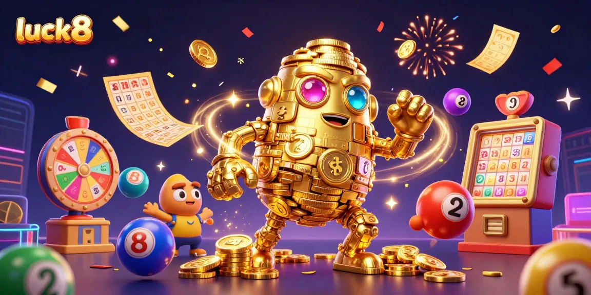 Experience luck8 with vibrant lottery-themed elements and a charismatic golden golem!