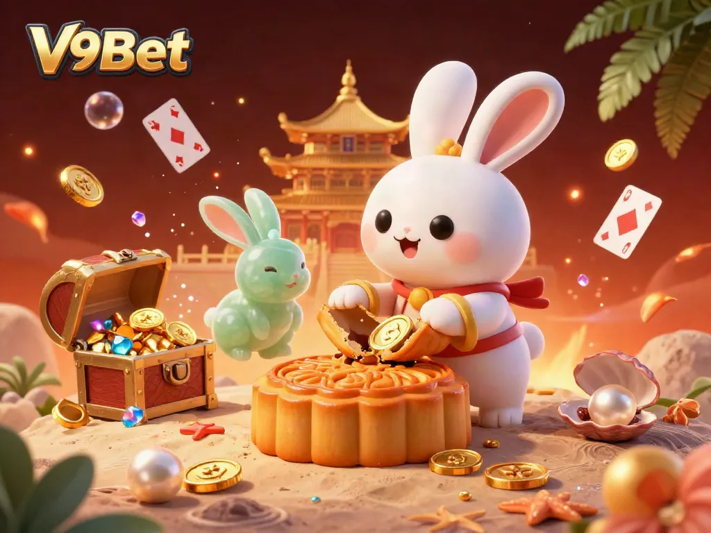 Experience thrilling gameplay at V9Bet with vibrant casino elements and an enchanting moon-themed scene.
