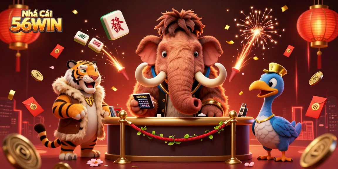 Engaging scene of Nhà Cái 56WIN featuring a bouncer, VIP guest, and doorman in a lively casino atmosphere.