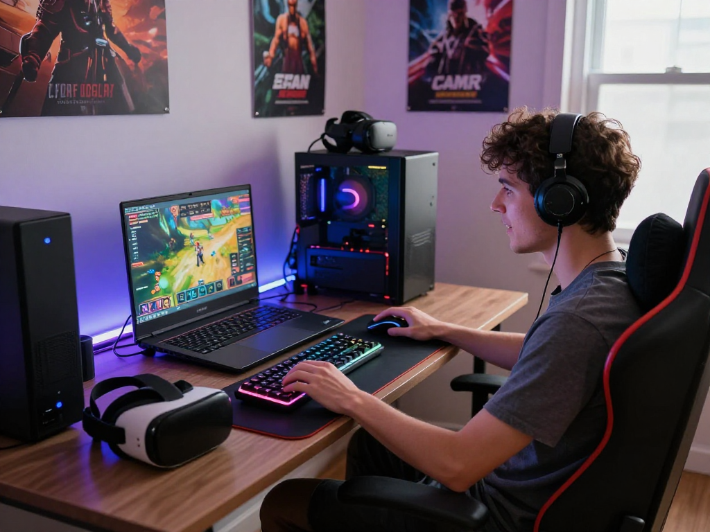 Engaging gaming setup atmosphere showing a player ready to play porn games online.