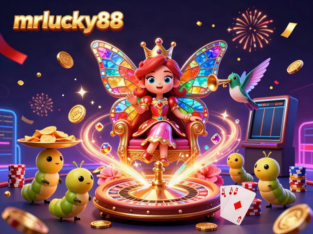 Experience the lively gaming world of mrlucky88 with vibrant slots and casino play, encapsulated in a colorful 3D scene.