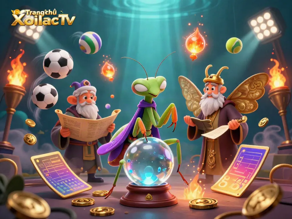 Engage proudly with Trang chủ XoilacTv featuring a mystical fortune teller, sports elements, and thrilling action.
