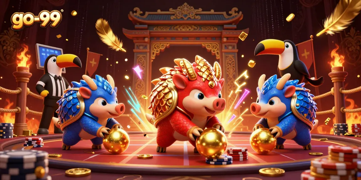 Experience thrilling gameplay at go-99 with 3D pangolins competing in a vibrant casino setting.
