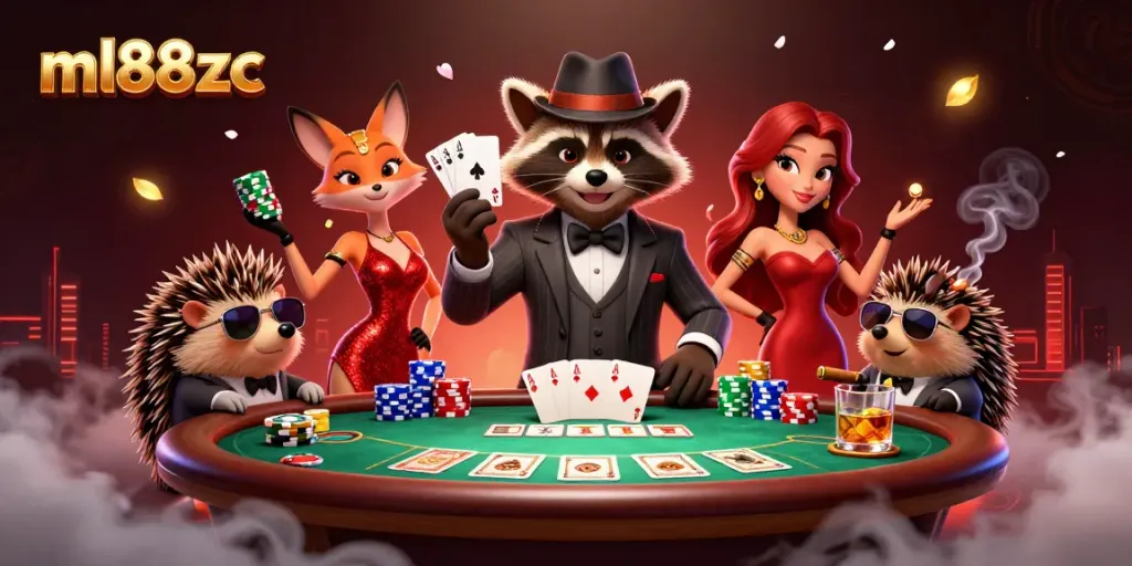 Playing poker at ml88zc with a suave raccoon, his elegant fox companion, and a cool hedgehog bouncer.