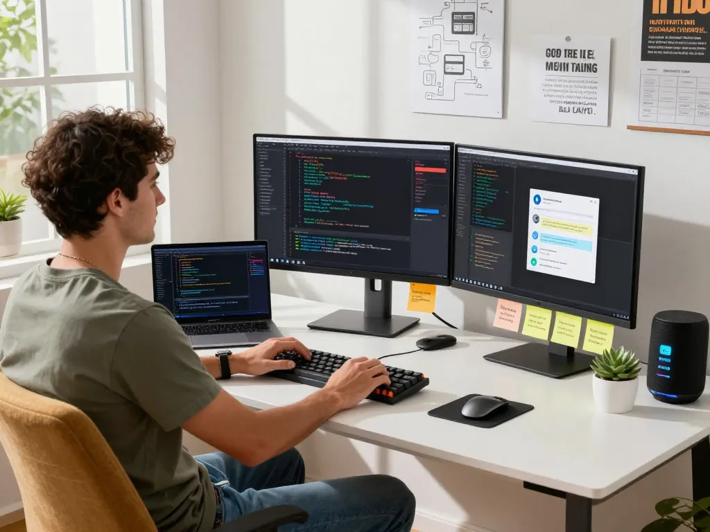 Dynamic developer workspace with Clawdbot interface, showcasing coding and collaboration activities.