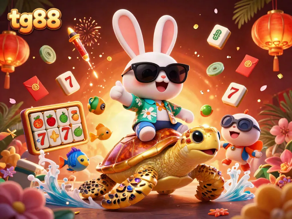Engage with tg88's thrilling slots adventure featuring a lucky rabbit and a golden sea turtle.