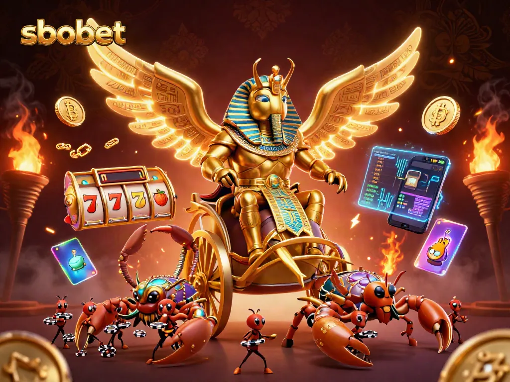 Permainan sbobet dengan simbol slot dan jackpot yang memikat serta karakter kartun unik di kasino virtual.