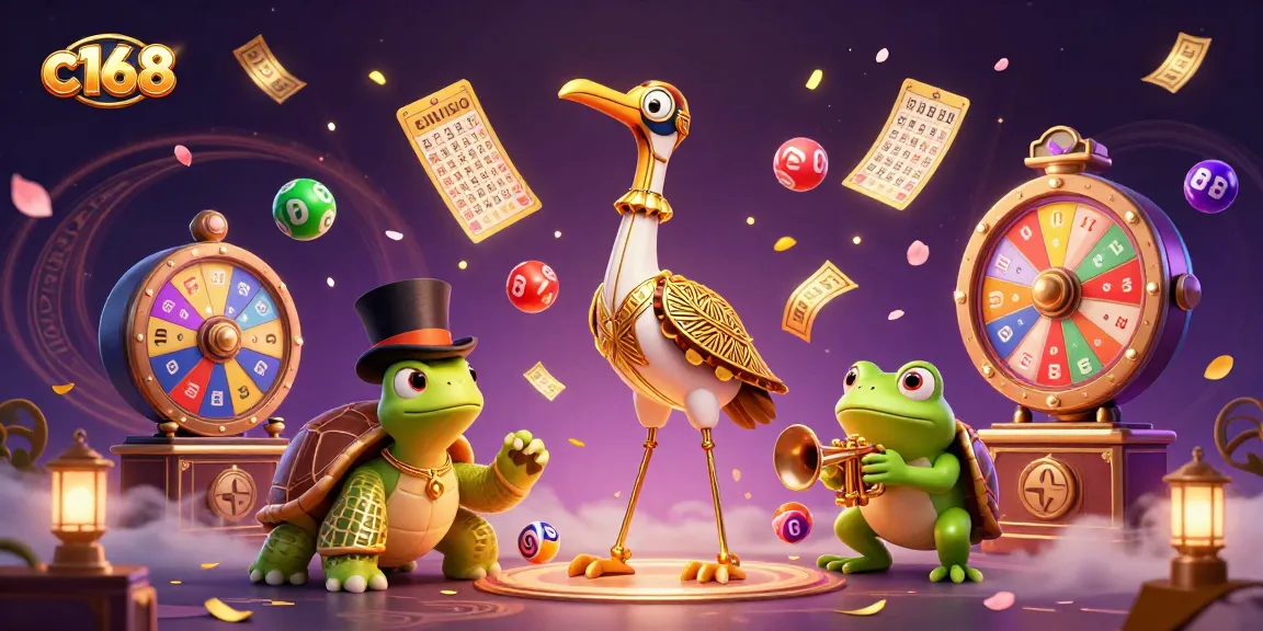 Experience thrilling chances with C168 as you spin colorful lottery balls and golden tickets amidst vibrant casino scenes.
