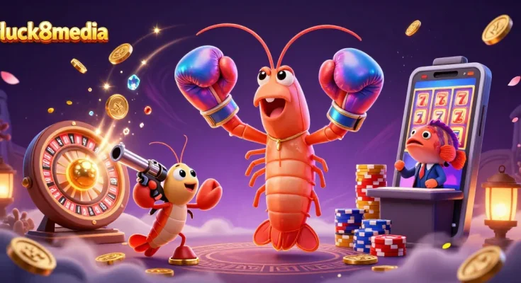 Experience excitement at luck8media with an energetic 3D casino scene featuring vibrant characters and gaming elements.